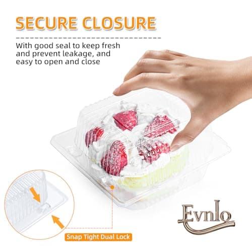Evnlo 100 Count Clear Plastic Containers with Lids for Food, Thickened Disposable Sandwich Containers Clamshell Boxes for Cake Slice, Dessert, Hamburger, Salad, Pastry, Fruits, Takeout Tray