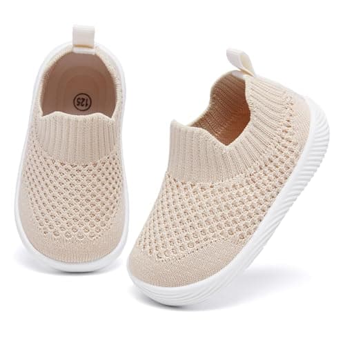 MORENDL Toddler Shoes Baby Walking Sock Shoes Non-Slip Breathable Boys & Girls Sneakers Infant Tennis Shoe Khaki 12-15Months