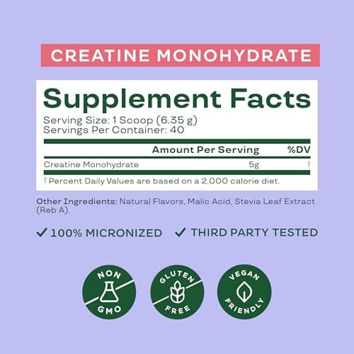 Bloom Nutrition Creatine Monohydrate Powder, 5g Micronized Creatine per Serving, Supports Muscle Recovery, Strength, Endurance, Pre or Post Workout, Gluten Free, Non GMO, Raspberry Lemon, 40 SVG, 9 oz