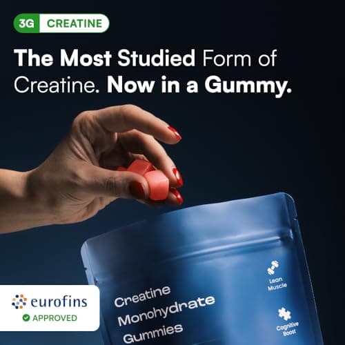 Creatine Monohydrate Gummies - Supports Muscle Growth, Recovery & Brain Function - Convenient & Easy to Take - Great Tasting Watermelon Flavor - 1g per Gummy, Low Sugar - 90 Count
