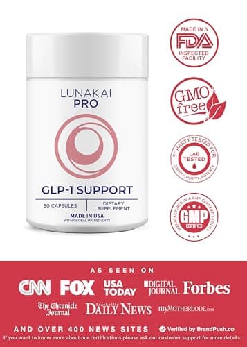 Lunakai USA Made GLP-1 Supplement - Natural GLP 1 Support with Probiotics & Resveratrol – Supports Weight Management, Cravings & Metabolism, 60ct