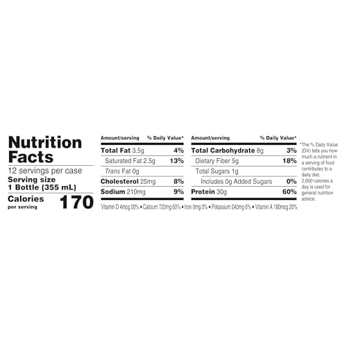 Oikos Protein Shake, Vanilla, 30g High Protein Drinks, Shelf Stable, Ready to Drink, 5g Prebiotic Fiber, 12 fl oz Bottle, 12 Count