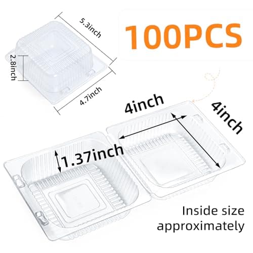 Evnlo 100 Count Clear Plastic Containers with Lids for Food, Thickened Disposable Sandwich Containers Clamshell Boxes for Cake Slice, Dessert, Hamburger, Salad, Pastry, Fruits, Takeout Tray