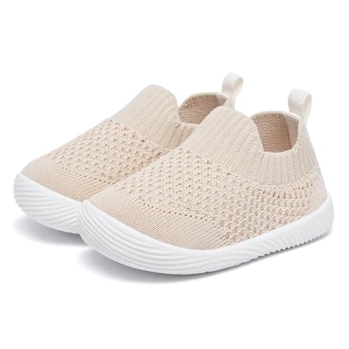 MORENDL Toddler Shoes Baby Walking Sock Shoes Non-Slip Breathable Boys & Girls Sneakers Infant Tennis Shoe Khaki 12-15Months