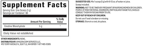 Amazon Basics Creatine Monohydrate Powder, 10.58 oz, 60 Servings