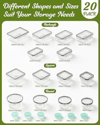40 Piece Food Storage Containers with Lids(20 Containers & 20 Lids), BPA-Free Plastic Food Containers for Kitchen Storage and Organization, Leak Proof Meal Prep Container, Includes Labels & Pen