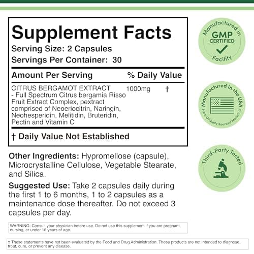 Citrus Bergamot Supplement - NSF Certified - Supports Healthy Cholesterol & Triglyceride Levels - 1000mg, 60 Capsules (Bergamonte Standardization) by Double Wood