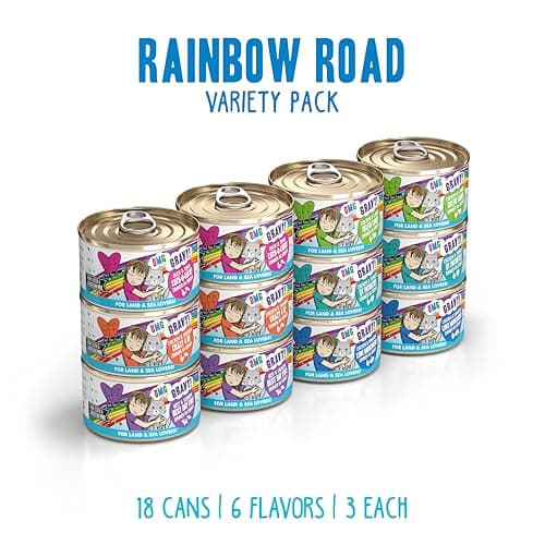 Weruva B.F.F. OMG - Best Feline Friend Oh My Gravy!, Variety Pack, Rainbow Road, Wet Cat Food By, 2.8oz Can (Pack of 12)
