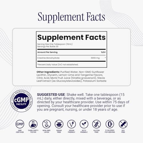 Rho Nutrition Liposomal Creatine Monohydrate - Ultra High Absorption Liquid Creatine Supplement – Promotes Lean Muscle Mass & Recovery, Supports Brain Function & Enhances Cellular Energy Production