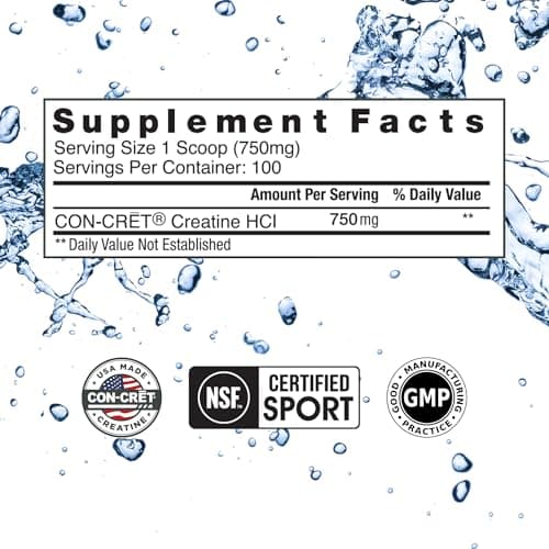 CON-CRET Creatine HCl Powder | Muscle, Cognitive, Cellular Energy Support | No Bloating or Cramps | USA Made & NSF Certified | Unflavored (100 Serving)