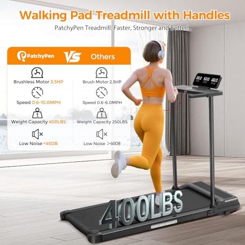 POTUPUS Walking Pad Treadmill with Handle Bar, 3.5HP Electric Treadmill with Handles for Home Small, 2026 Upgrade Walking Pad Treadmill with Handle Bar and Big Screen, 0.6-10.0MPH, 400LBS