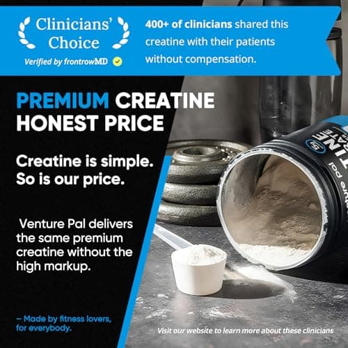 Venture Pal 100% Pure Micronized Creatine Monohydrate Powder, Unflavored Creatine for Women & Men, Vegan, Keto, Gluten Free, 5 g (5000mg) per Serving, Creatina Monohidratada en Polvo