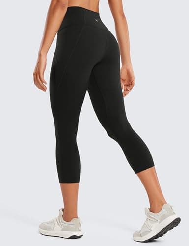 CRZ YOGA Womens Butterluxe Workout Capri Leggings with Pockets 21 Inches - High Waisted Gym Athletic Crop Yoga Black Medium