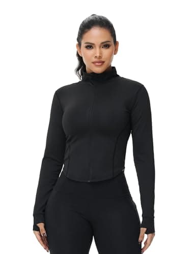Dalavch 3 Pack Womens Cropped Full Zip up Workout Jacket Slim Fit Running Athletic Gym Yoga Sports Jacket with Thumb Holes 1 Black 1 Pink 1 Blue Medium