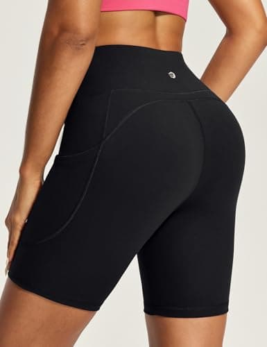 IUGA Biker Shorts Women 6" Tummy Control Workout Shorts Women with Pockets High Waisted Yoga Running Gym Spandex Compression Black