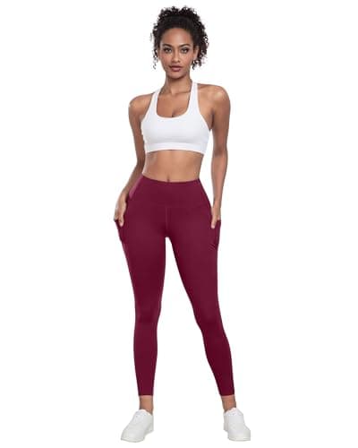 LZYVOO Leggings with Pockets for Women, 6 Packs Soft High Waisted Tummy Control Workout Yoga Pants(BlackGrayNavyWineGreenBrown-L)