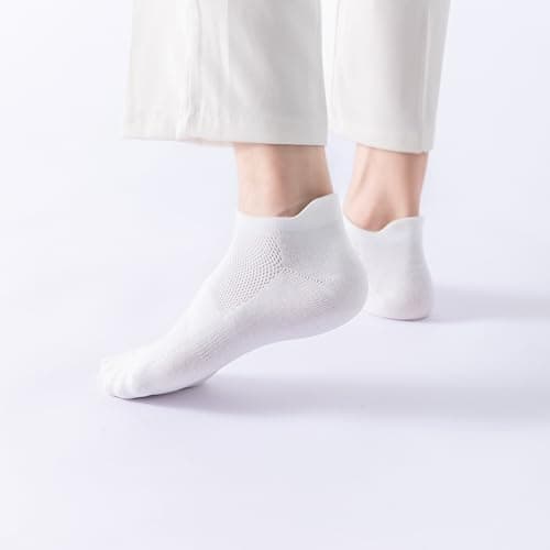 ACCFOD Womens White Ankle Socks Athletic Running Low Cut Socks With Tab for Women 6-9