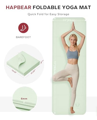 HAPBEAR Foldable Yoga Mat - 72"x24"x0.24" (6mm), Non-Slip TPE Exercise Mat for Home Workout, Yoga, Pilates,Stretching, & Travel, Durable & Eco-Friendly, Includes Carry Bag
