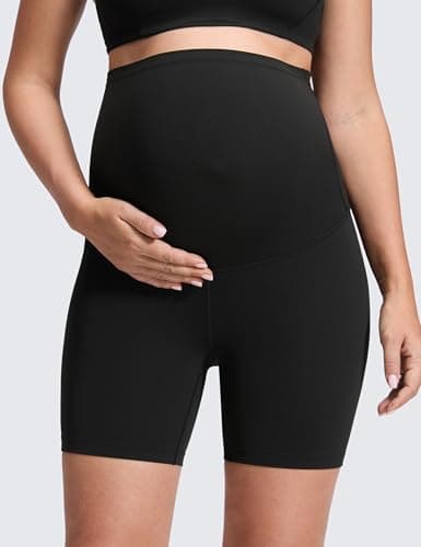 CRZ YOGA Butterluxe Maternity Biker Shorts 6" - Over The Belly Pregnancy Yoga Workout Womens Activewear Buttery Soft Black Medium