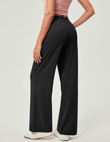 IUGA Wide Leg Pants Woman Pull on Stretchy Work Dress Pants High Waisted Business Casual Trousers Slacks Standard, Large, Black