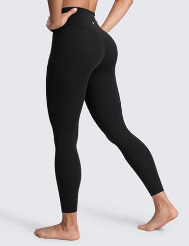CRZ YOGA SculptAir No Front Seam Yoga Leggings 25" - High Waisted Womens Pants Workout Pilates Athletic V Back Buttery Soft Black Medium