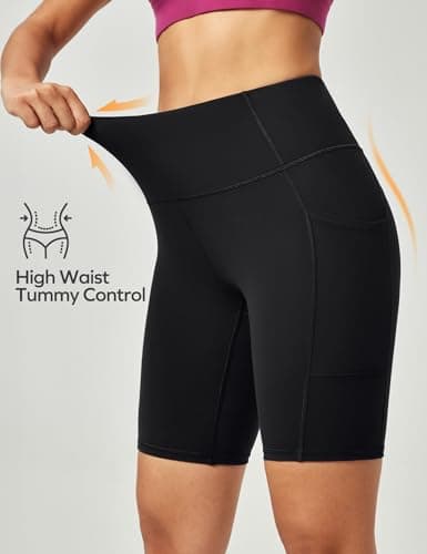 Ewedoos Biker Shorts Women Tummy Control Workout Shorts with 3 Pockets High Waisted Compression Gym Running Yoga Shorts Women Black