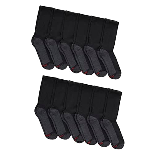 Hanes mens Max Cushion Socks, Available in 6 and 12-pair Pack Crew Sock, Black/Grey Foot Bottom, 12 US