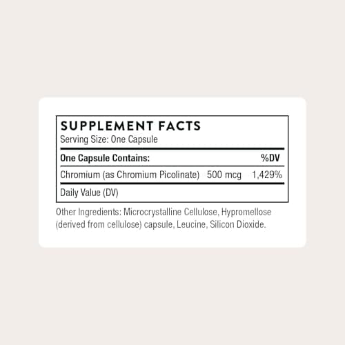 THORNE - Chromium Picolinate - Essential Mineral Supplement for Healthy Metabolism Support - Supports Carbohydrate Cravings* - Third-Party Certified - Dairy, Soy & Gluten-Free - 60 Capsules