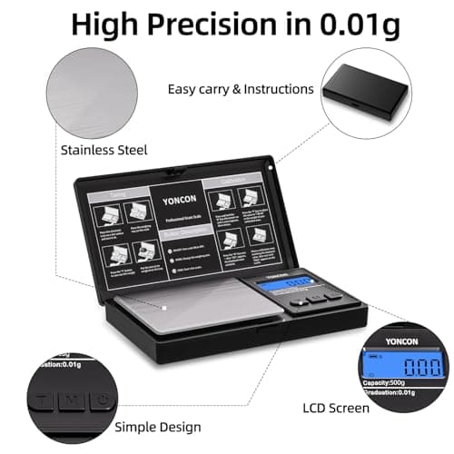 Gram Scale- 500g Ultra-Precise Digital Scale .01 Gram Accuracy for Jewelry, Diamonds, Gold & Silver, Portable Pocket Scale with LCD Display, Tare Function - Perfect for Jewelers & Collectors