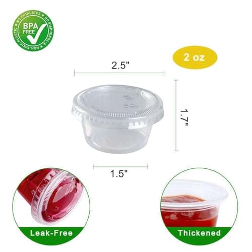 TashiBox 2 oz 100 Sets Disposable Plastic Cups with Lids, Jello Shot Cups Souffle Cups…