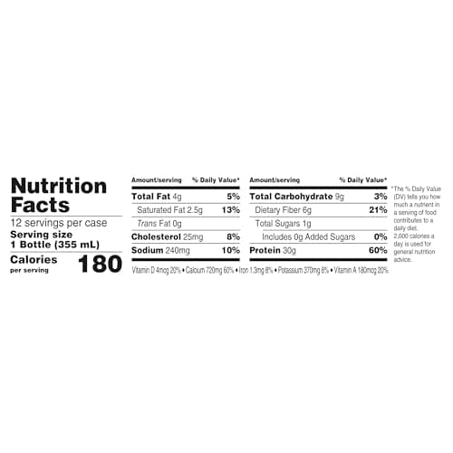 Oikos Protein Shake, Chocolate, 30g High Protein Drinks, Shelf Stable, Ready to Drink, 5g Prebiotic Fiber, 12 fl oz Bottle, 12 Count