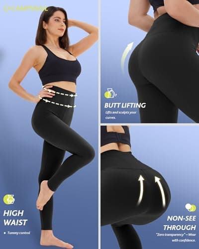 CAMPSNAIL 4 Pack Leggings for Women - High Waisted Tummy Control Yoga Pants for Workout Gym Black Leggings Plus Size Dance