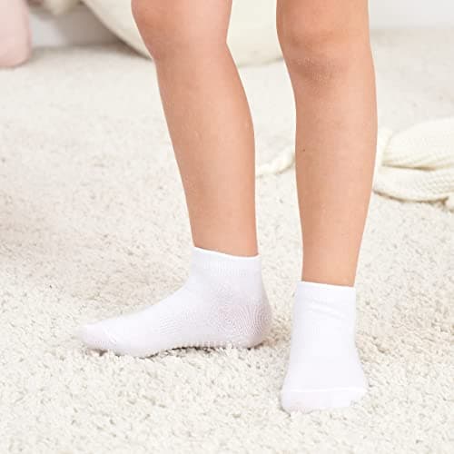 ZAPLES Baby Non Slip Grip Ankle Socks with Anti Skid Grippers Boys Girls Low Cut for Infants Toddlers Kids,White, 12-36 Months