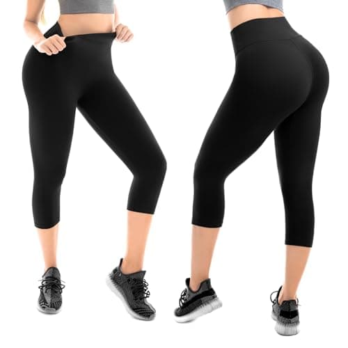 Walifrey Capri Leggings for Women, Buttery Soft High Waisted Leggings for Gym Yoga Workout (Black SM)