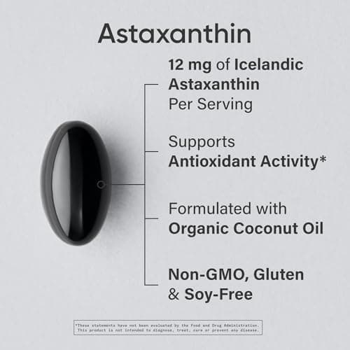 Sports Research® Triple Strength Astaxanthin 12mg w/Organic Coconut Oil - Antioxidant Supplement for Skin & Eye Health Support* - Soy Free · Non-GMO · Gluten Free - 60 Softgels