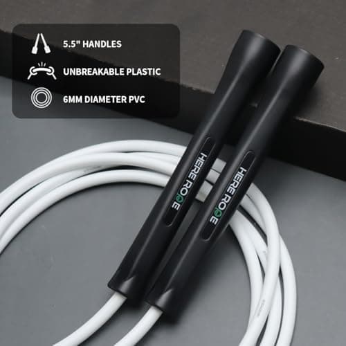 Hererope 6MM PVC Jump Rope for Men & Women Fitness, Speed, Tricks, Cardio Training, Boxing Jump Rope with Unbreakable Handles and Non-Kinking Skipping Rope, Adjustable Jumprope for Indoor Outdoor(Snow White)
