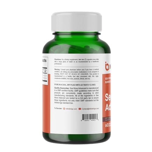 INFINITE AGE 1250mg Sea Moss Advanced Superfood Capsules, 60 Count - High-Potency, Vegan, Made in The USA - Irish Seamoss, Bladderwrack, Burdock Root - Overall Health, Immunity Support