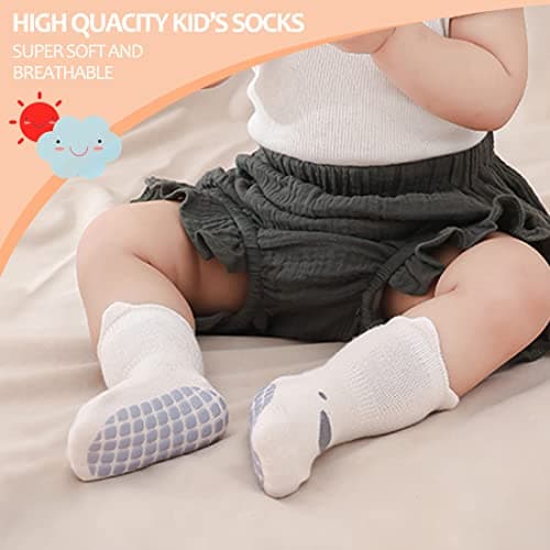 TRUEHAN 5 Pairs Toddler Non Slip Socks with Grips Baby Socks for Kids Girls Boys (5 Pairs Animal A,1-3 years)