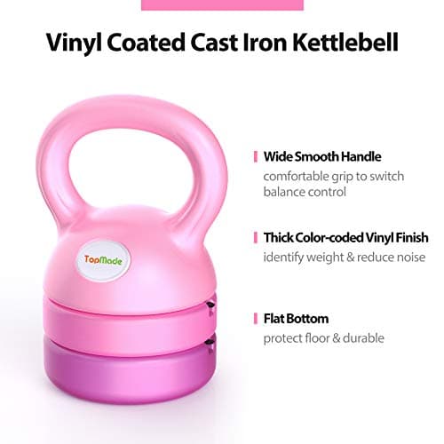 TopMade Adjustable Kettlebell Weights Set Cast Iron Exercise Fitness Kettle Ball Grip (Pink-12lb)