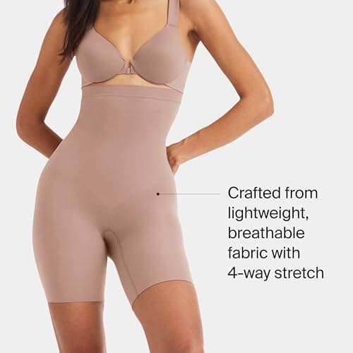 SPANX SPANXsculpt Power Series High-Waisted Mid-Thigh Short - Lightweight, All-Day Comfort - Core Control Shapewear - Cafe Au Lait - Large