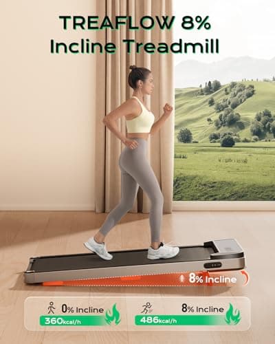 TREAFLOW Walking Pad,Treadmill with Incline for Home Office, 2.5HP Portable Under Desk Treadmill with 265 Lbs Capacity,Remote Control, Led Display, Silver