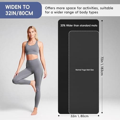 Wimwum Extra Wide Yoga Mat 72"x 32" - Non Slip TPE Exercise Mat for Home Workout, 6mm High-Density Large Yoga Mat for Men & Women, Eco Friendly Pilates & Fitness Floor Mat with Carry Strap, Black