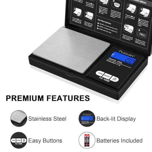 Fuzion Digital Pocket Gram Scale 1000g/0.1g, Small Digital Scales Grams Ounces Grains, Herb Scale, Jewelry Scale, Portable Travel Food Scale