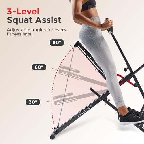 Sunny Health & Fitness Smart Upright Row-N-Ride Exerciser, Squat Assist Trainer for Glutes Workout with Adjustable Resistance, Easy Setup & Foldable, Glute & Leg Exercise Machine- NO. 077SMART