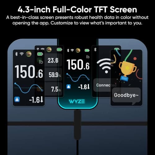 Wyze Scale Ultra, Smart Scale with 4.3" Color Display, Digital Bathroom Scale for Body Weight BMI Muscle Mass Composition, Wi-Fi & Bluetooth Body Fat Scale with Heart Rate, 400 lbs (Black)