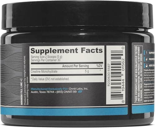 ONNIT Creatine Monohydrate Powder, IGEN(TM) Non-GMO Tested 5g Premium Creatine for Muscle Strength, Power and Lean Mass, Supports Brain Health, Brain Cellular Energy, Unflavored, 30 Servings, 5.29 oz