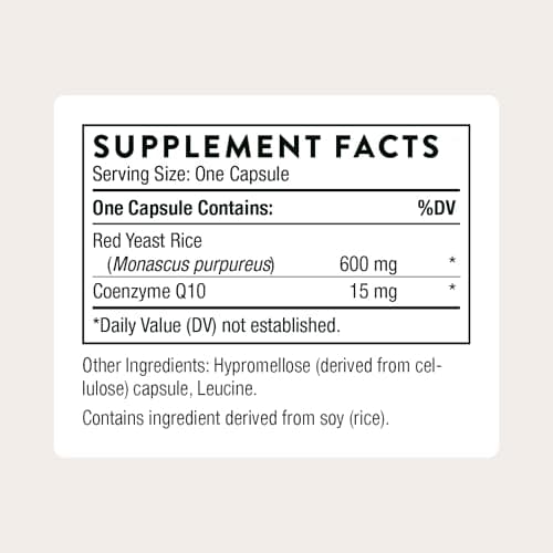 THORNE - Red Yeast Rice + CoQ10 - Supports Healthy Cholesterol Levels Already in a Normal Range & Heart Health - Added Antioxidant Support* - Third-Party Certified - Gluten-Free - 120 Capsules