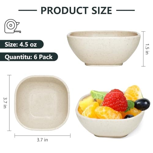SHECIPIN 6 Pack Small Plastic Bowls 4.5 OZ Unbreakable Wheat Straw Dipping Bowls,plastic ramekins, Assorted Colors Dipping Sauce Cups, dip cups, Dessert, Ketchup