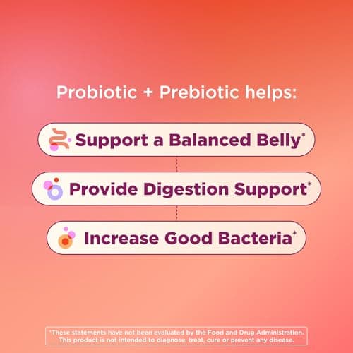 Olly Probiotic + Prebiotic Gummy, 500 Million Cfus, Fos, Adult Chewable Supplement For Men And Women, Peach Flavored, 30 Day Supply - 30 Count
