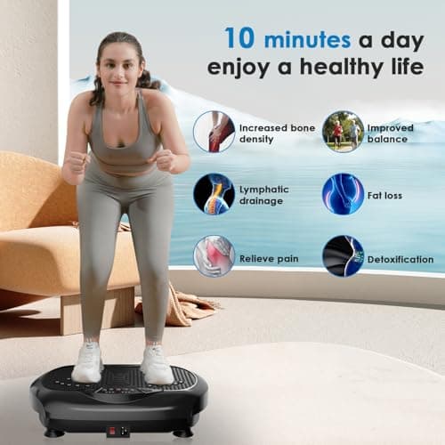 Natini Vibration Plate Exercise Machine - Whole Body Workout Vibration Platform Lymphatic Drainage Machine for Weight Loss Home Fitness with Resistance Bands Remote - Black